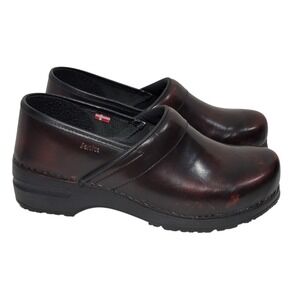 Sanita Professional Clogs Women 41 Bordeaux Leather Slip On Danish Comfort Shoes